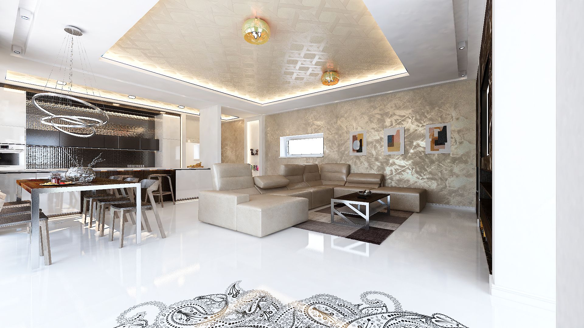 Luxusná obývačka - epoxidová podlaha biela